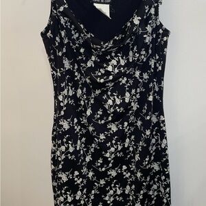 Esprit De Corp Junio Spaghetti Strap Tie Black Dress W/White Rose Design Size M